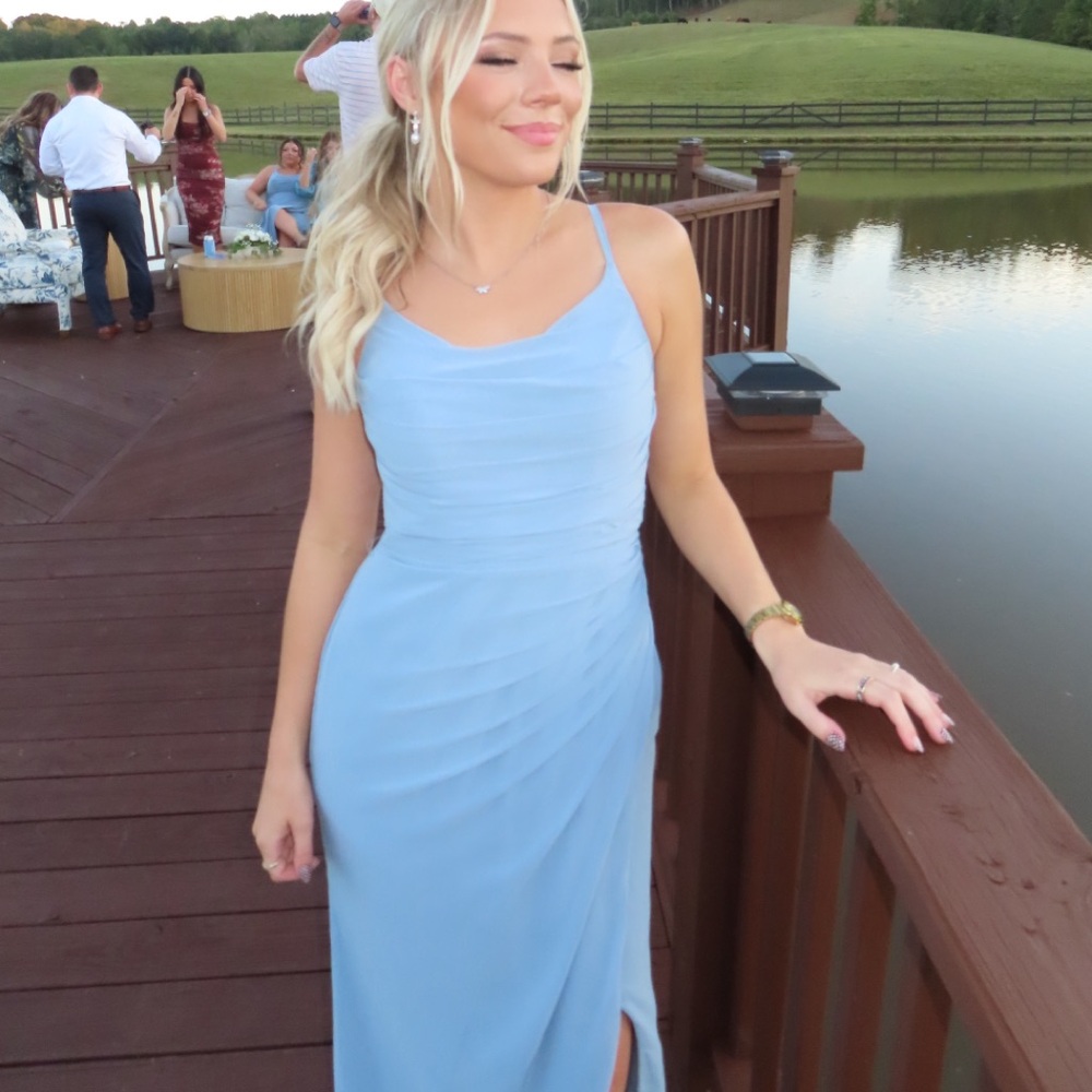 Azazie Deandra Dusty Blue Chiffon Dress